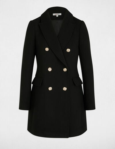 Manteau mi-long avec boutons noir femme