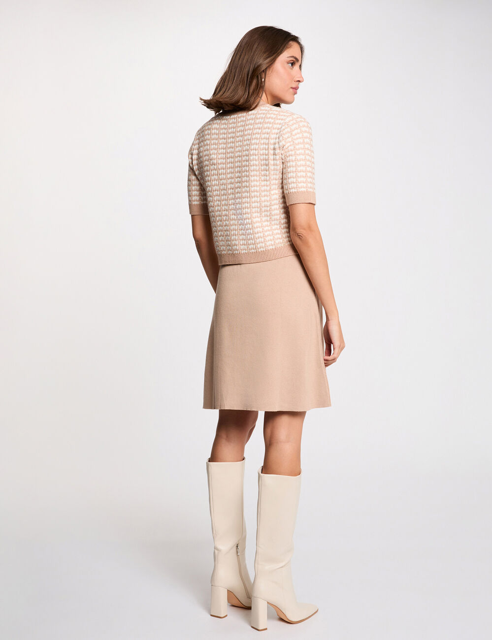 Robe tricot effet 2-en-1 taupe femme