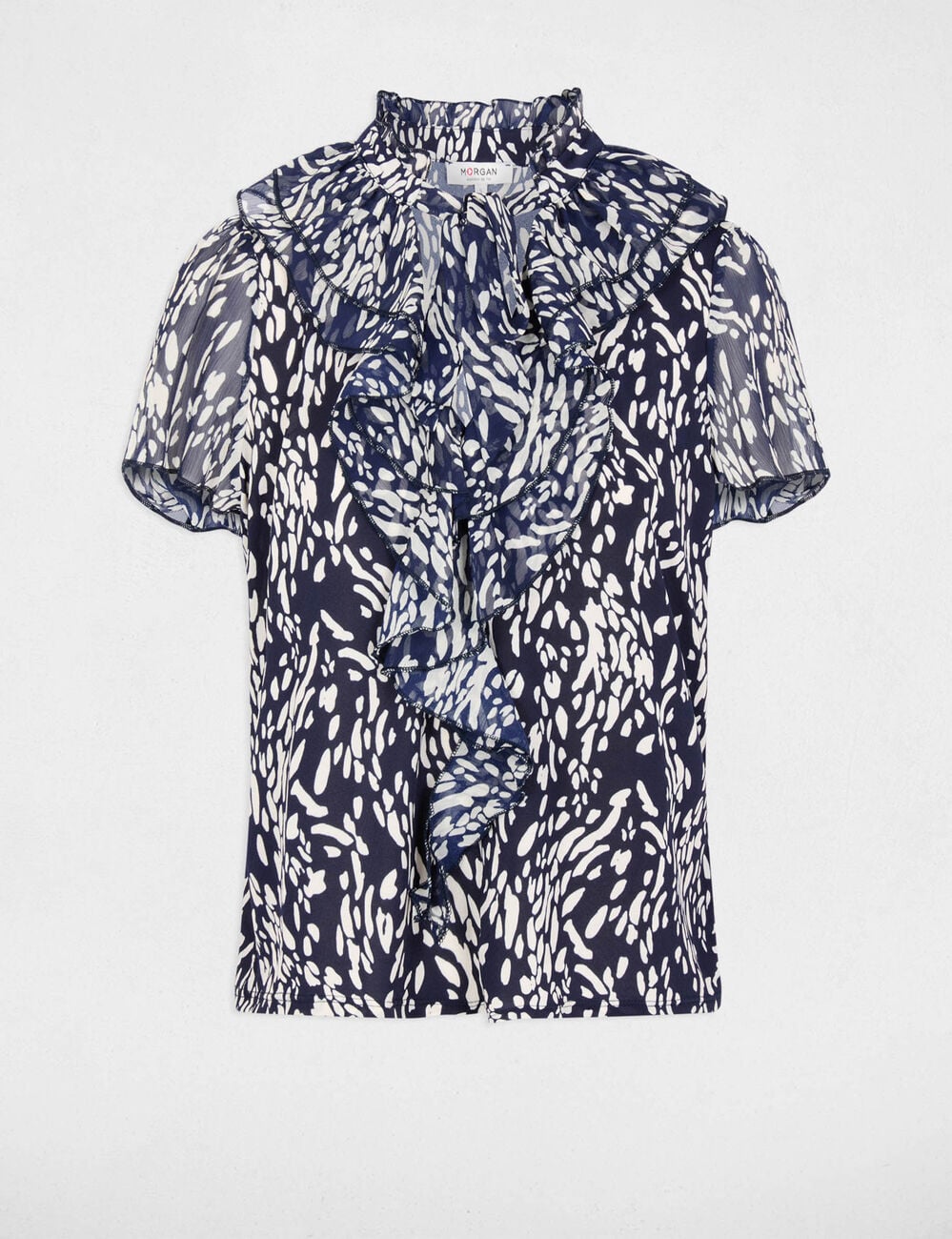 Chemise col v transparente bleu marine femme