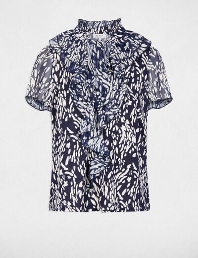 Chemise col v transparente bleu marine femme