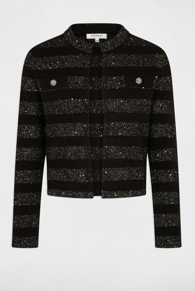 Gilet manches longues à sequins noir femme