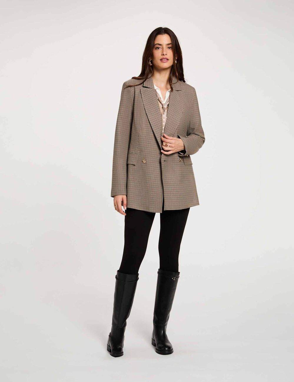 Blazer droit col tailleur marron femme