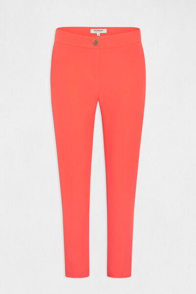 Pantalon city ajusté 7/8ème à pinces orange femme