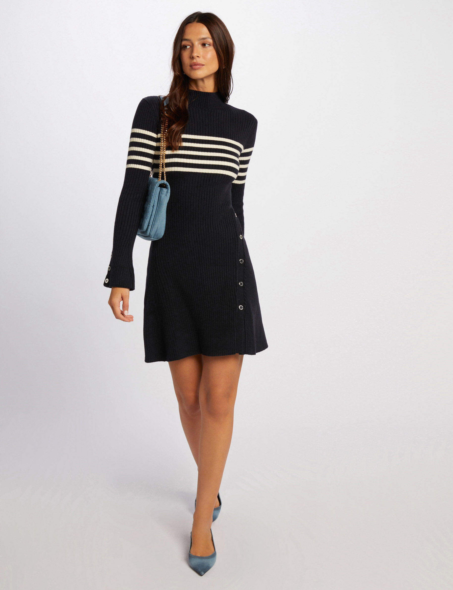 Robe tricot courte trapèze bleu marine femme