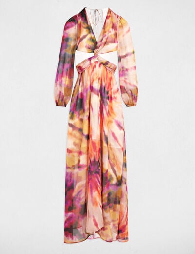 Robe longue droite imprimée multicolore femme