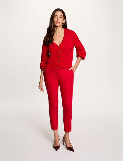 Pantalon city droit 7/8&egrave;me rouge femme