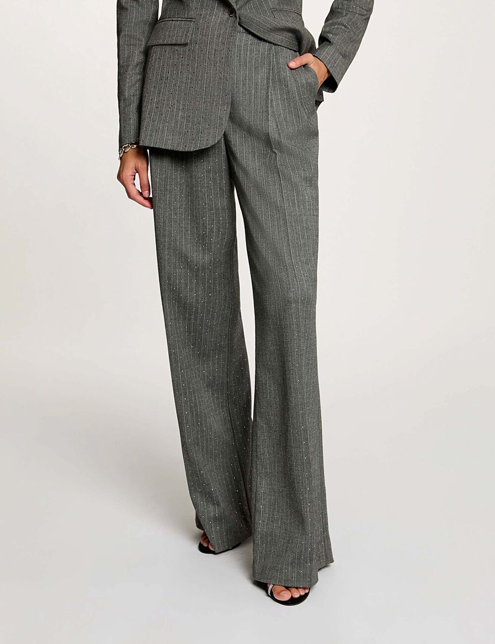 Pantalon droit &agrave; rayures gris moyen femme