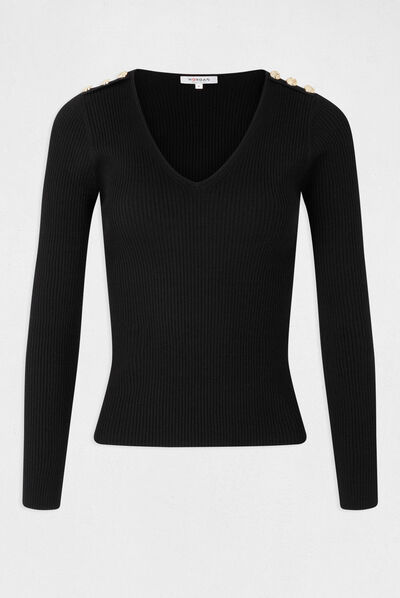 Pull manches longues avec boutons noir femme