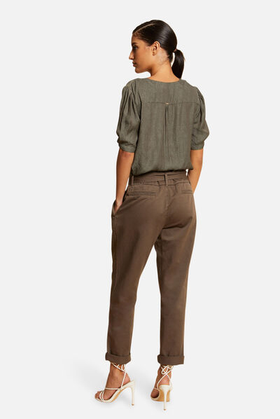 Blouse manches courtes imprimée vert kaki femme