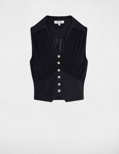 top plisse sans manches bleu marine femme Top plissé sans manches bleu marine femme