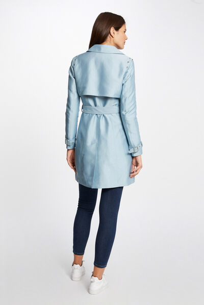 Trench droit ceinturé ciel femme