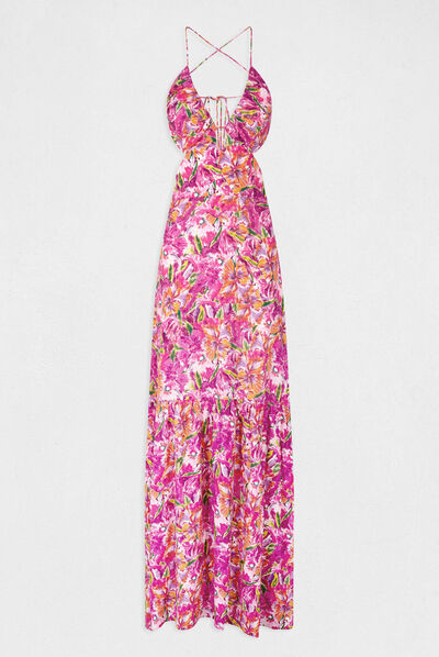 Robe longue droite imprimé floral multico femme