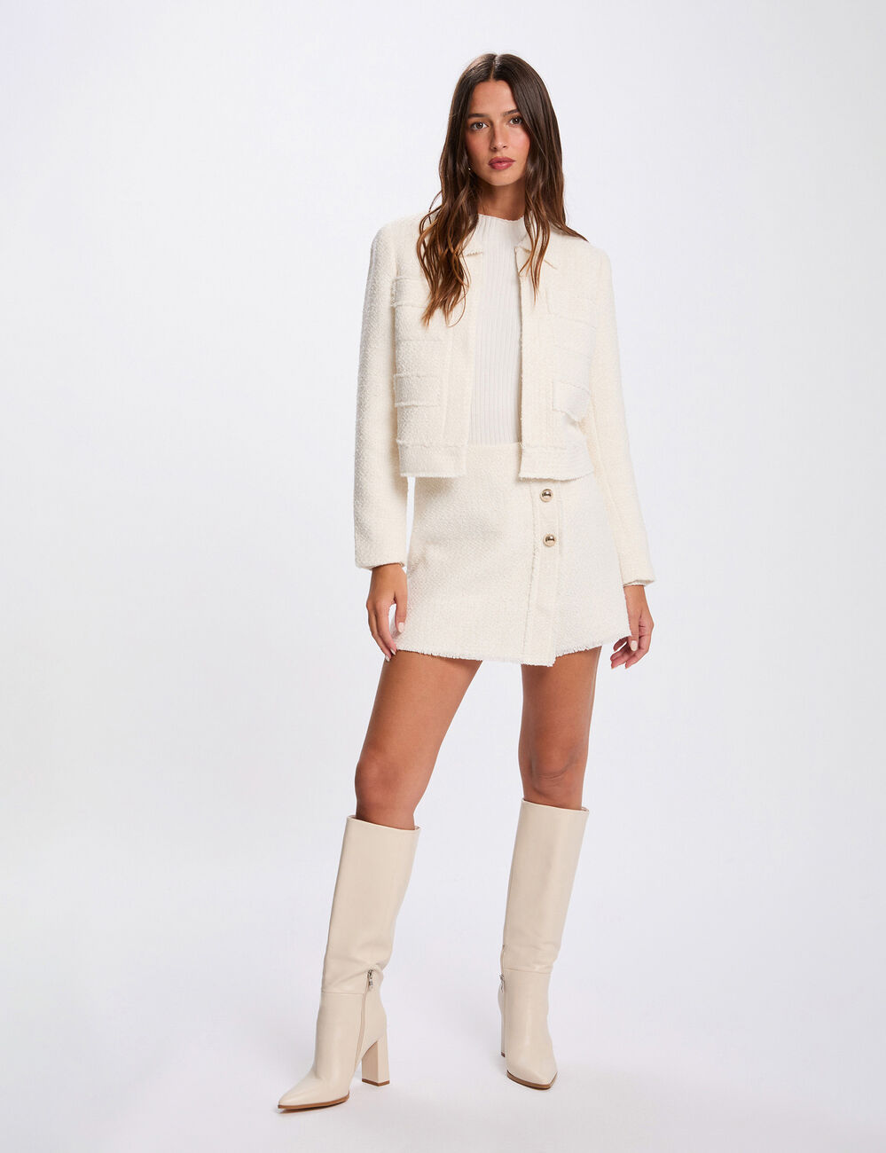 Veste ajust&eacute;e cropped ivoire femme