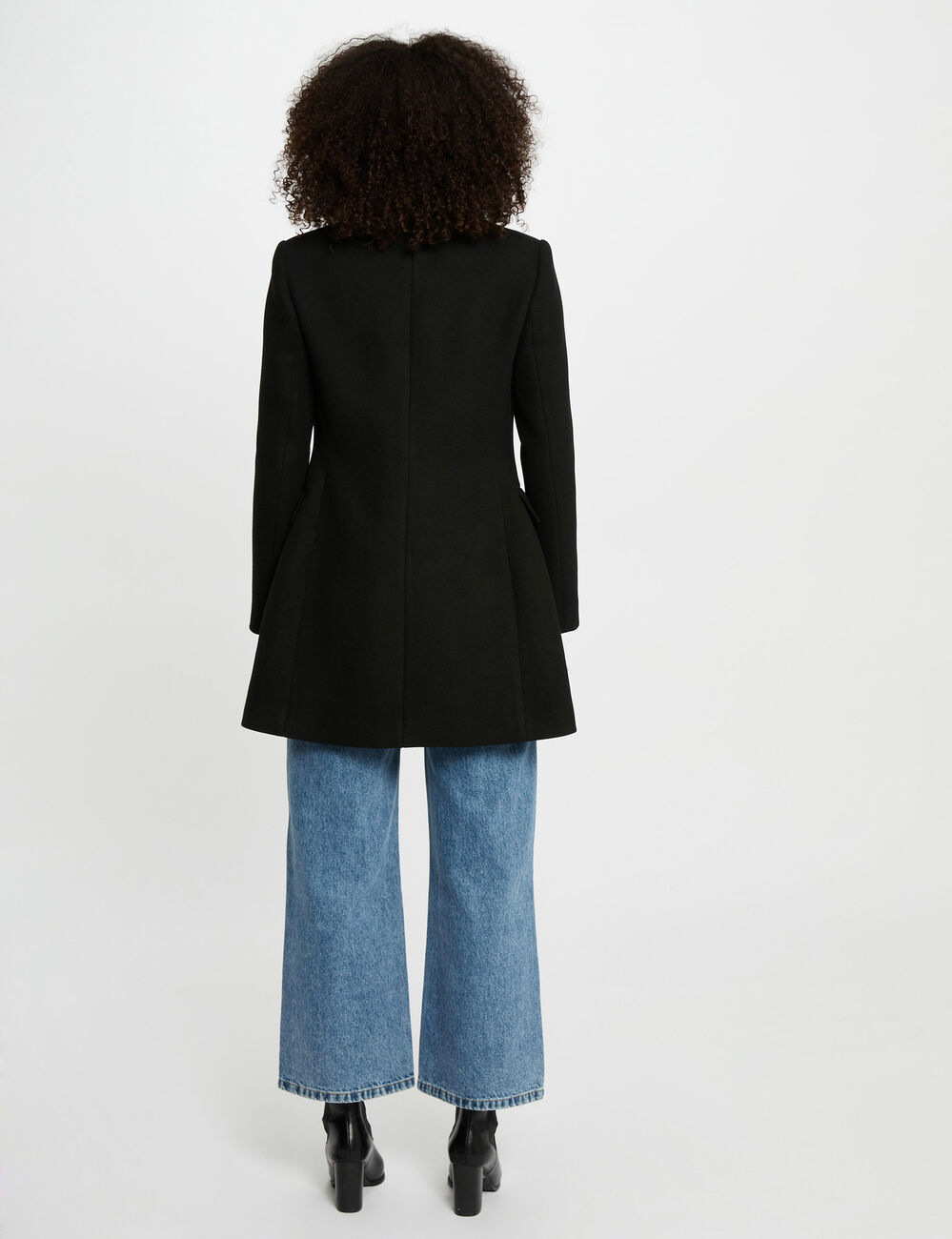 Manteau mi-long avec boutons noir femme