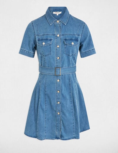 Robe courte patineuse en jean denim stone femme