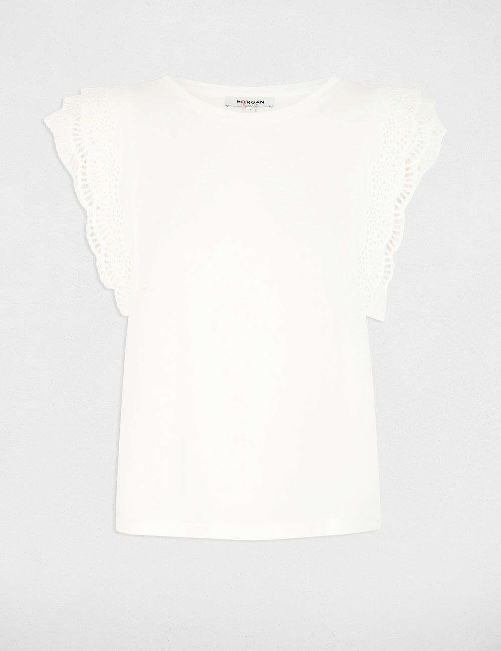 T-shirt manches dentelle blanc femme
