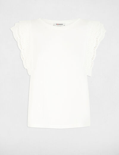 T-shirt manches dentelle blanc femme