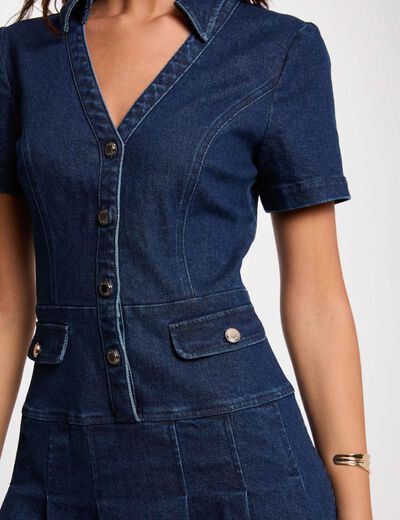 Robe courte trapèze en jean denim brut femme