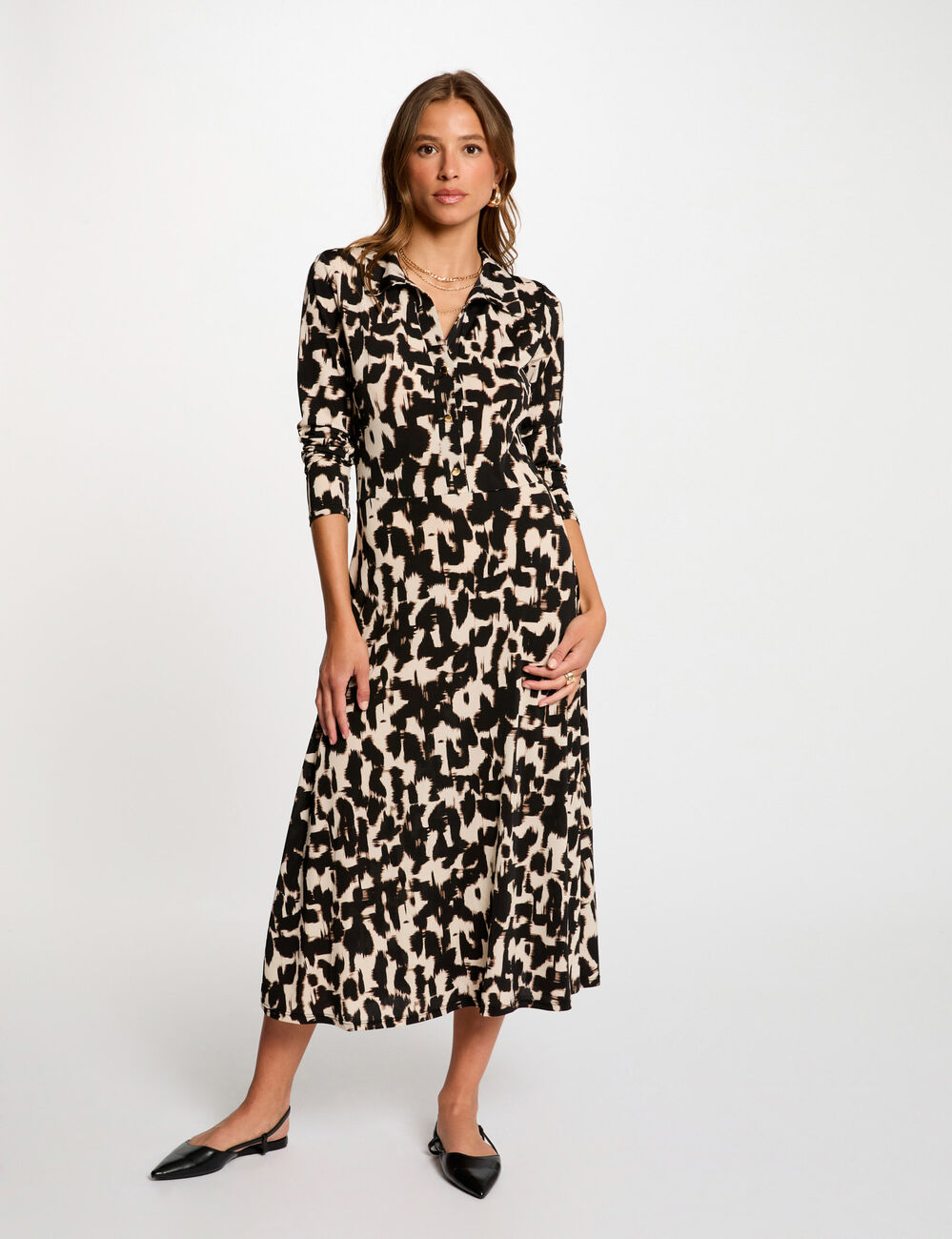 Robe longue droite imprim&eacute;e multicolore femme