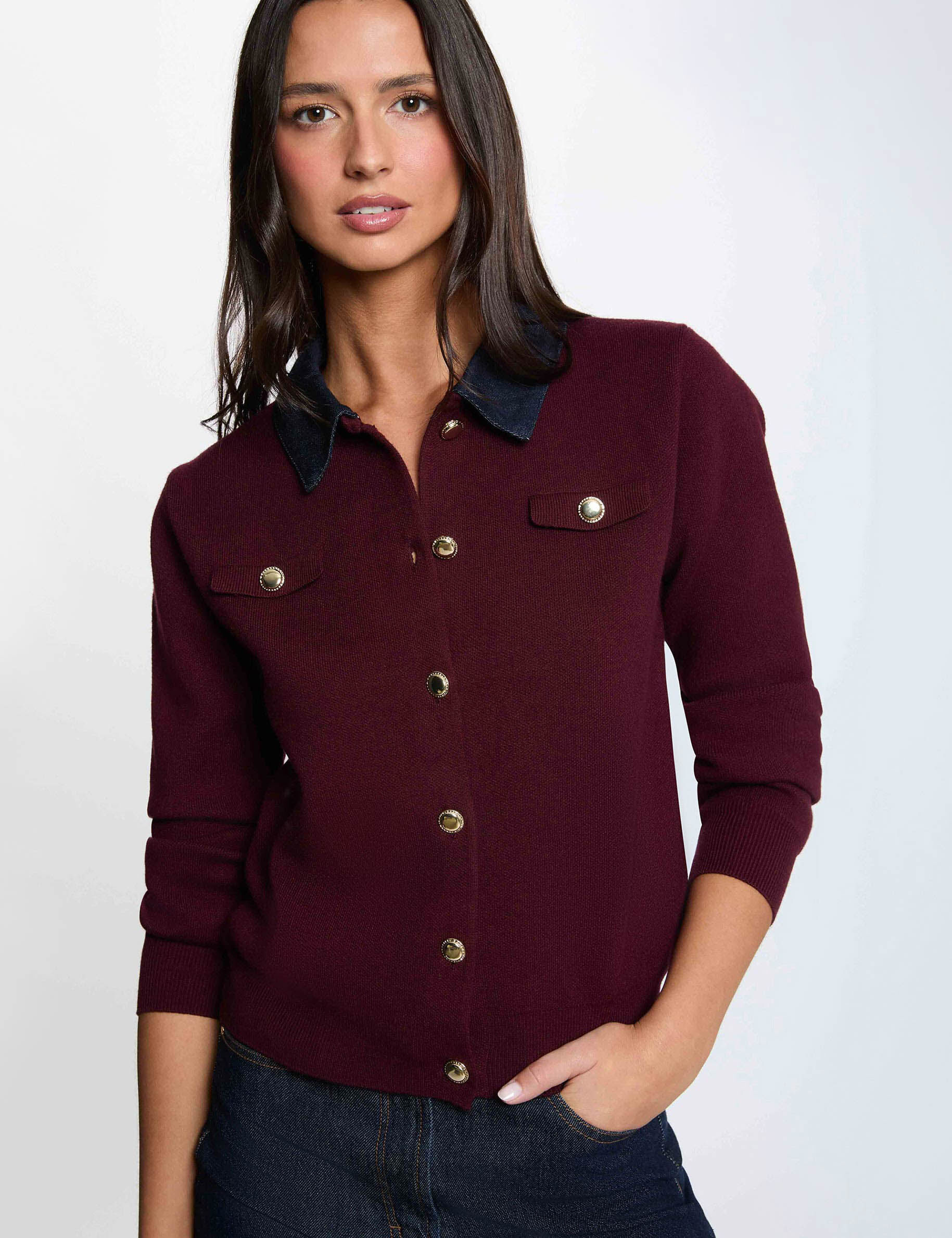 Gilet court col à revers femme