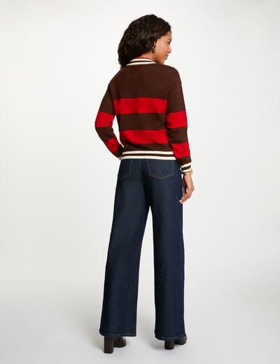 Pull col &agrave; revers marron fonc&eacute; femme