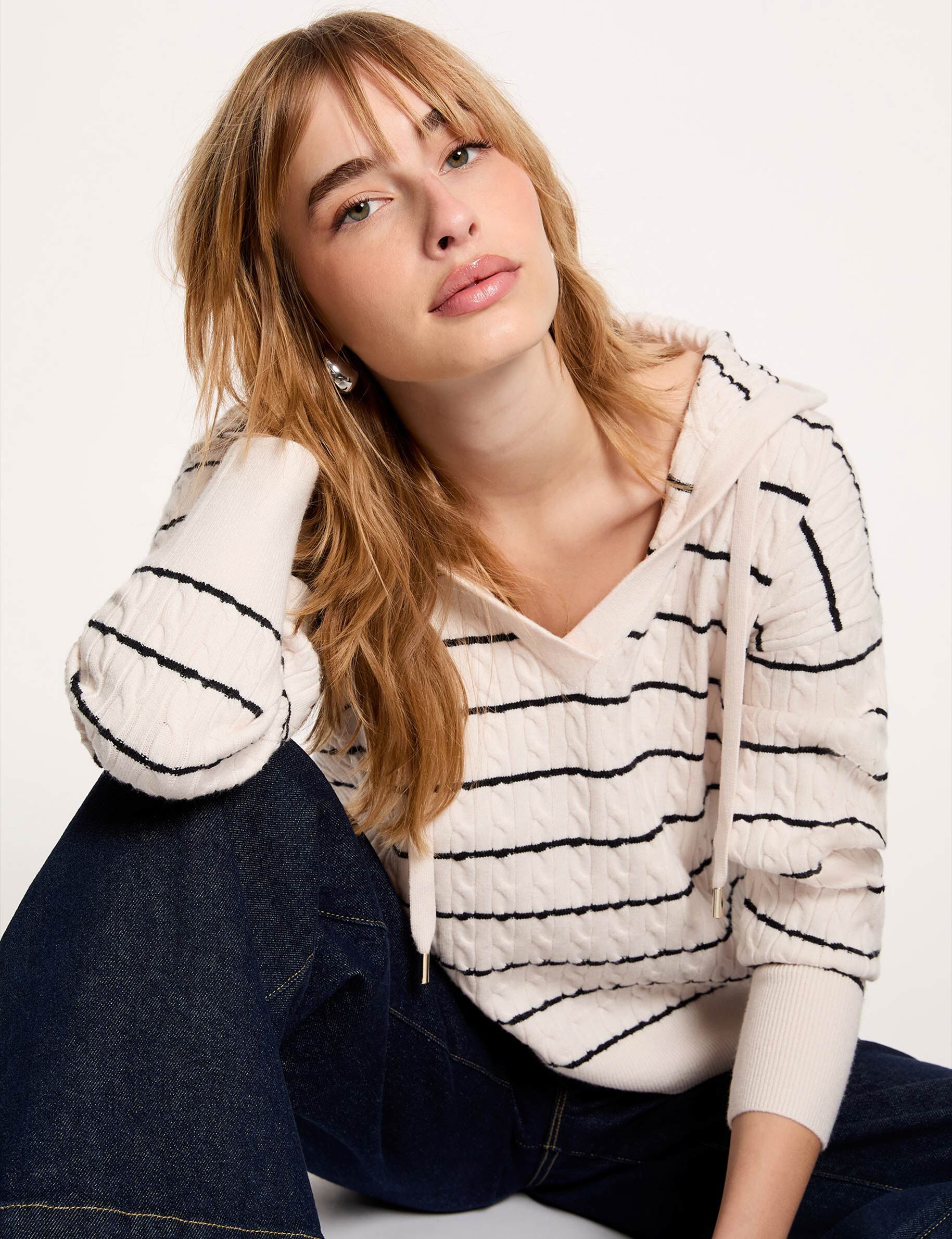 Pull capuche rayé femme - vue 1
