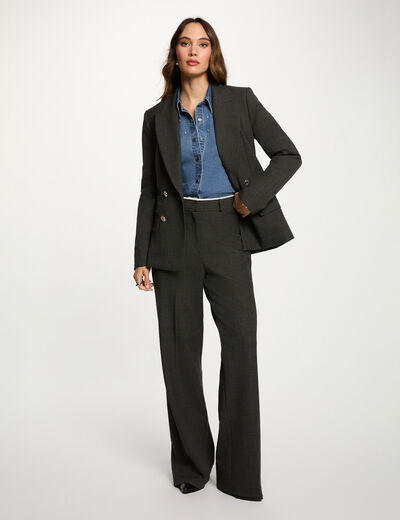 Blazer droit &agrave; carreaux gris moyen femme