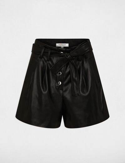 Short paperbag simili cuir noir femme