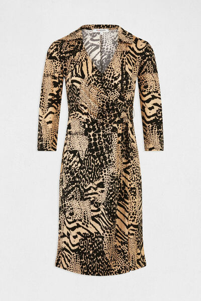 Robe droite drapée imprimé animalier multico femme