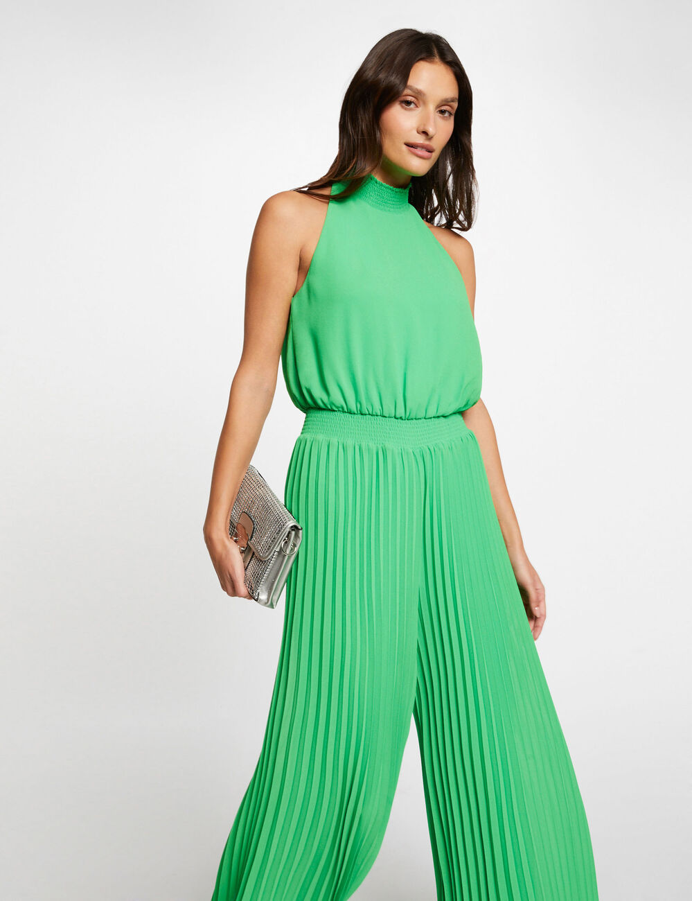 Combinaison longue plissée vert femme