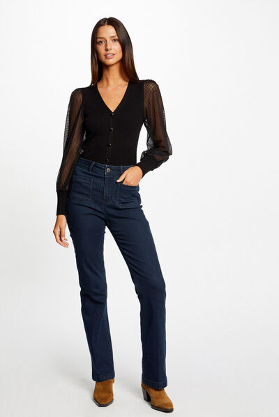 Pull manches longues en dentelle noir femme