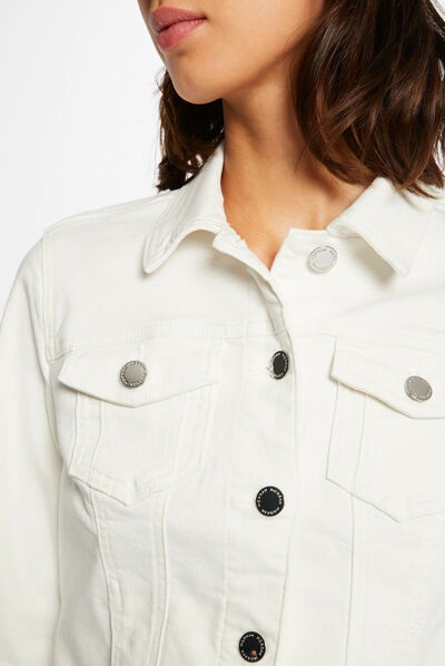 Veste droite boutonnée en jean ecru femme