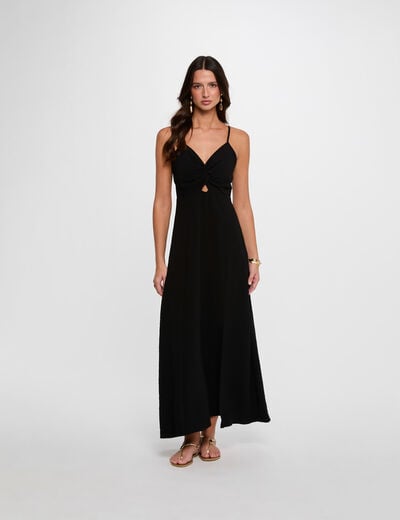 Robe longue col v noir femme