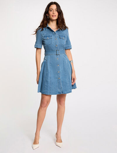 Robe courte patineuse en jean denim stone femme
