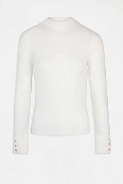Pull manches longues maille duveteuse ecru femme