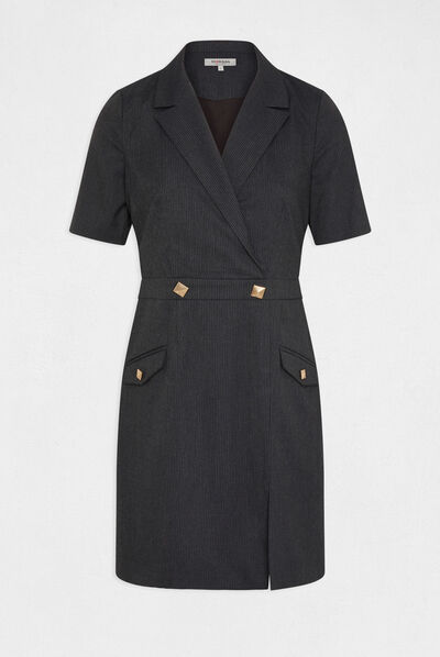 Robe ajustée manches courtes à rayures gris anthracite femme