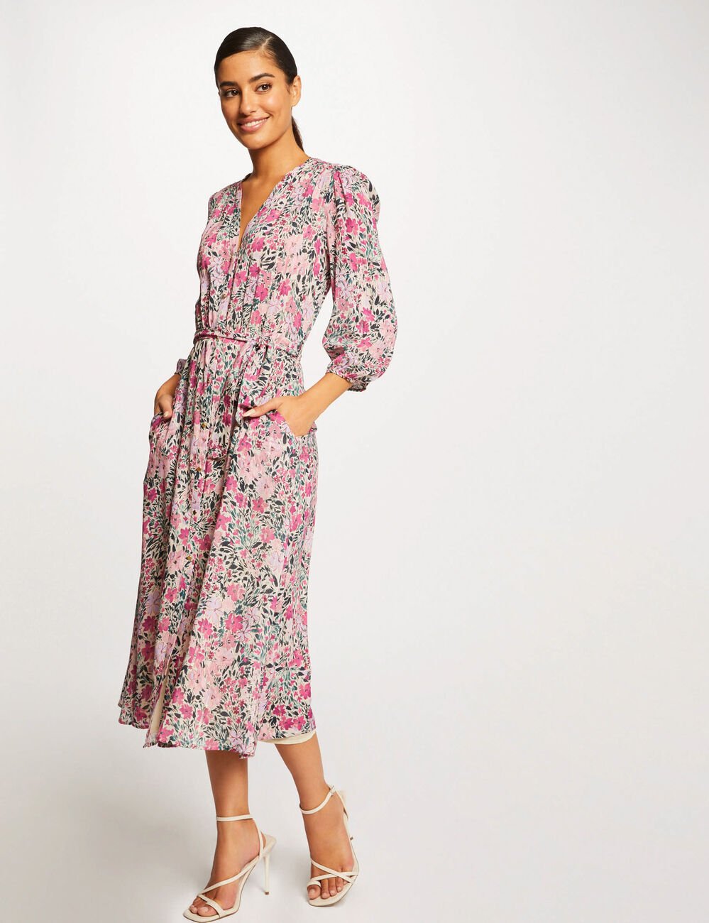 Robe longue droite imprimé floral multico femme