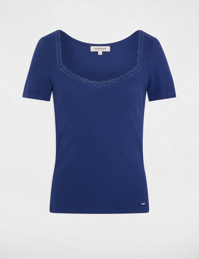 T-shirt cintr&eacute; col coeur bleu marine femme