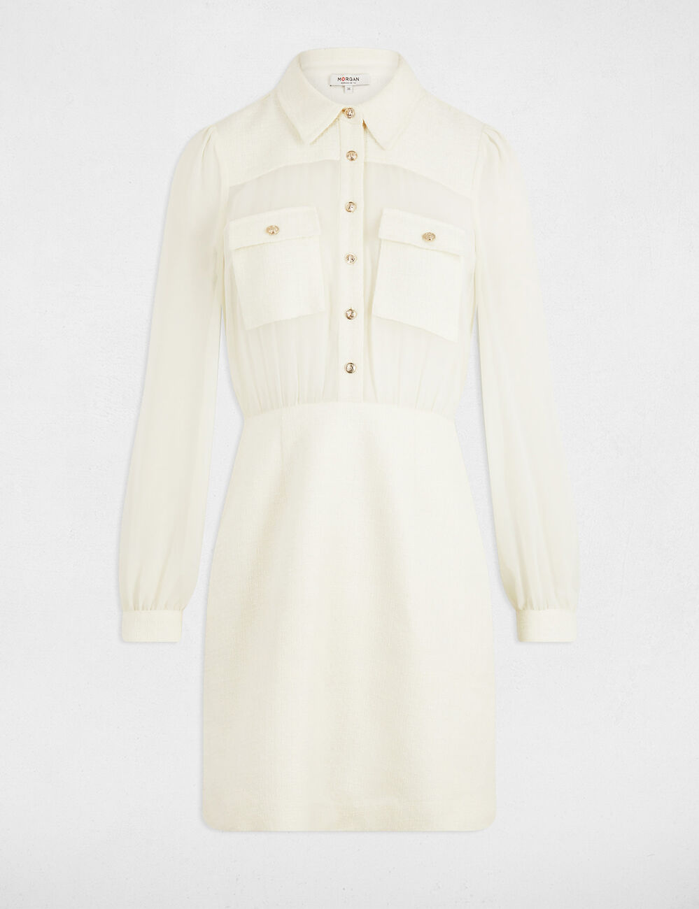 Robe courte tweed ecru femme