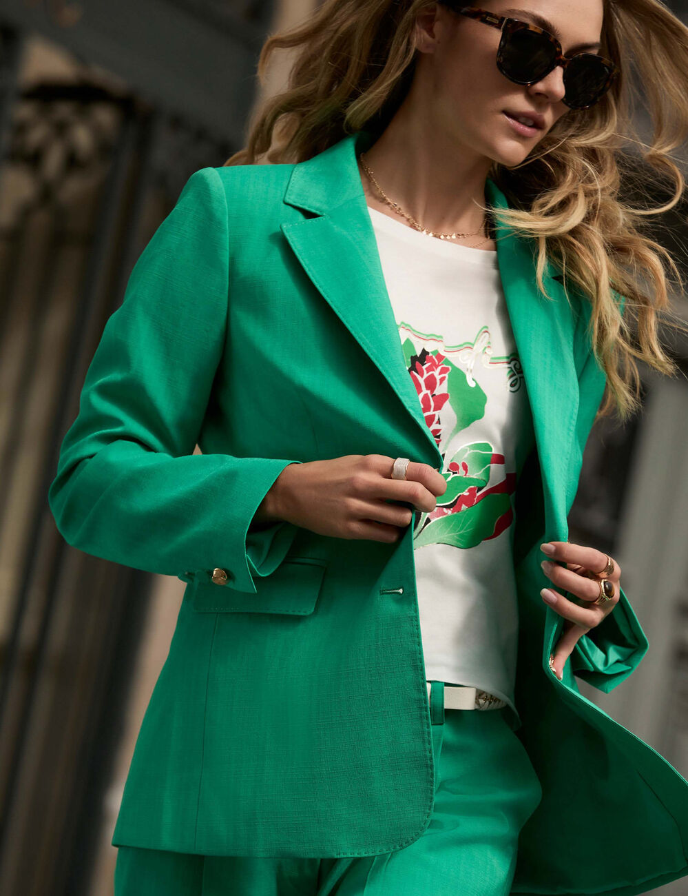 Blazer fluide vert &eacute;meraude femme