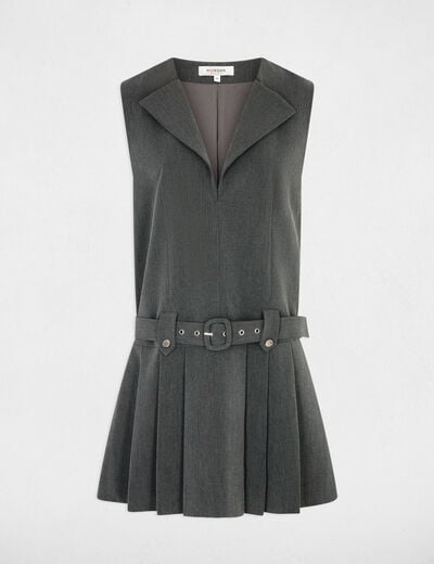 Robe ceintur&eacute;e col v gris moyen femme