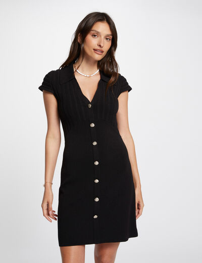 Robe tricot courte ajust&eacute;e noir femme