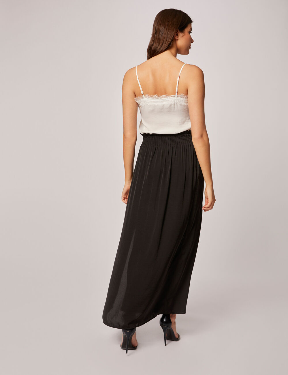 Jupe longue fluide taille &eacute;lastiqu&eacute;e noir femme