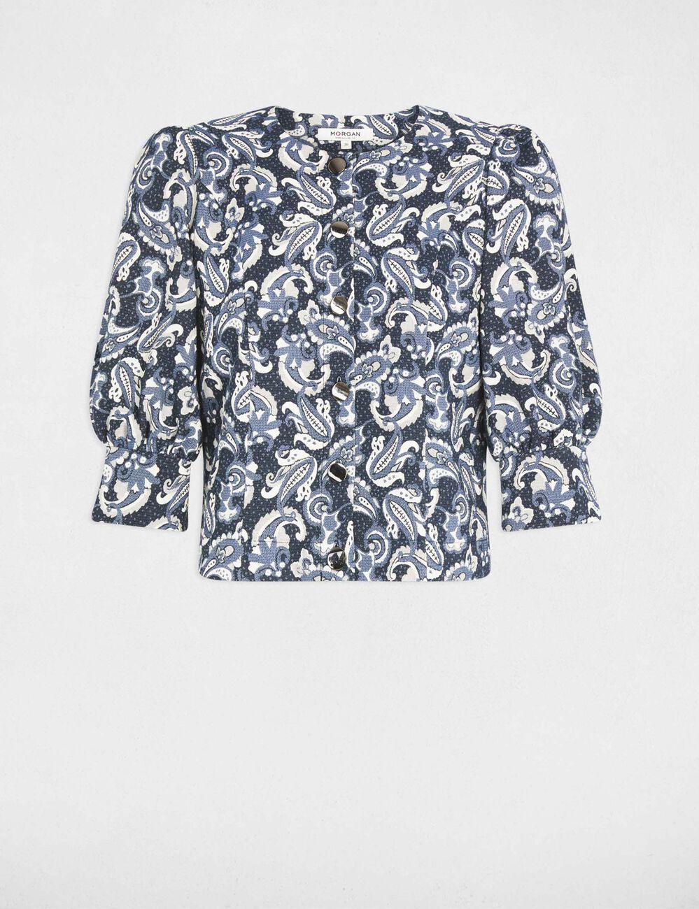 Veste manches bouffantes bleu femme