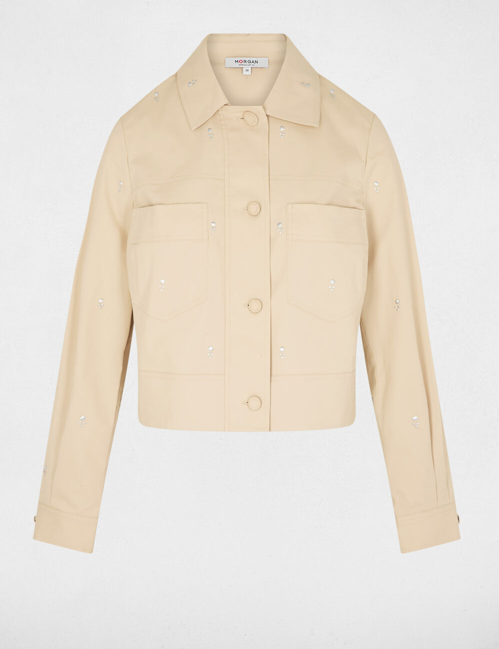 Veste cropped clout&eacute;e beige femme