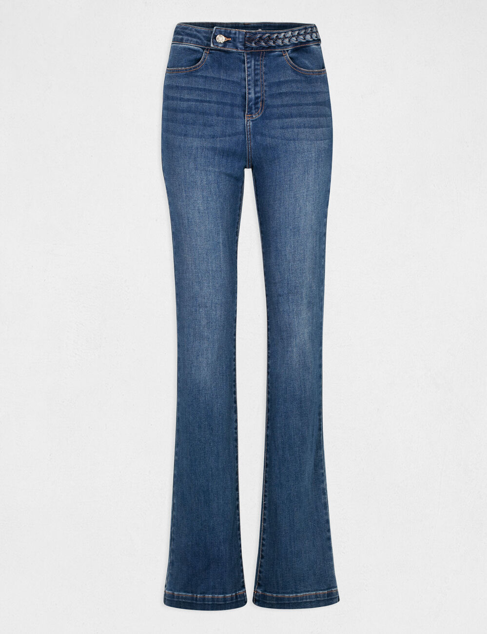Jeans droit avec d&eacute;tails tress&eacute;s denim stone femme