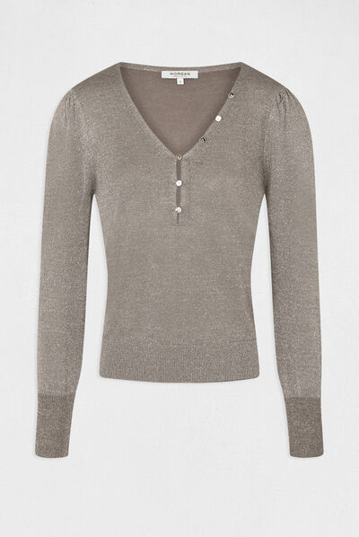 Pull manches longues avec boutons taupe femme