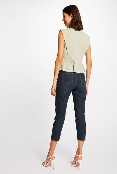 T-shirt manches courtes avec boutons vert clair femme