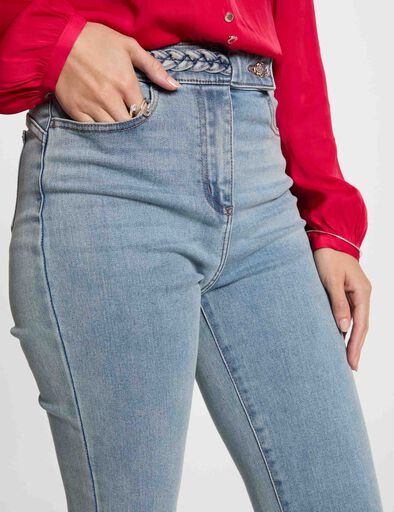 jeans droit avec details tresses denim bleach femme Jeans droit avec détails tressés denim bleach femme