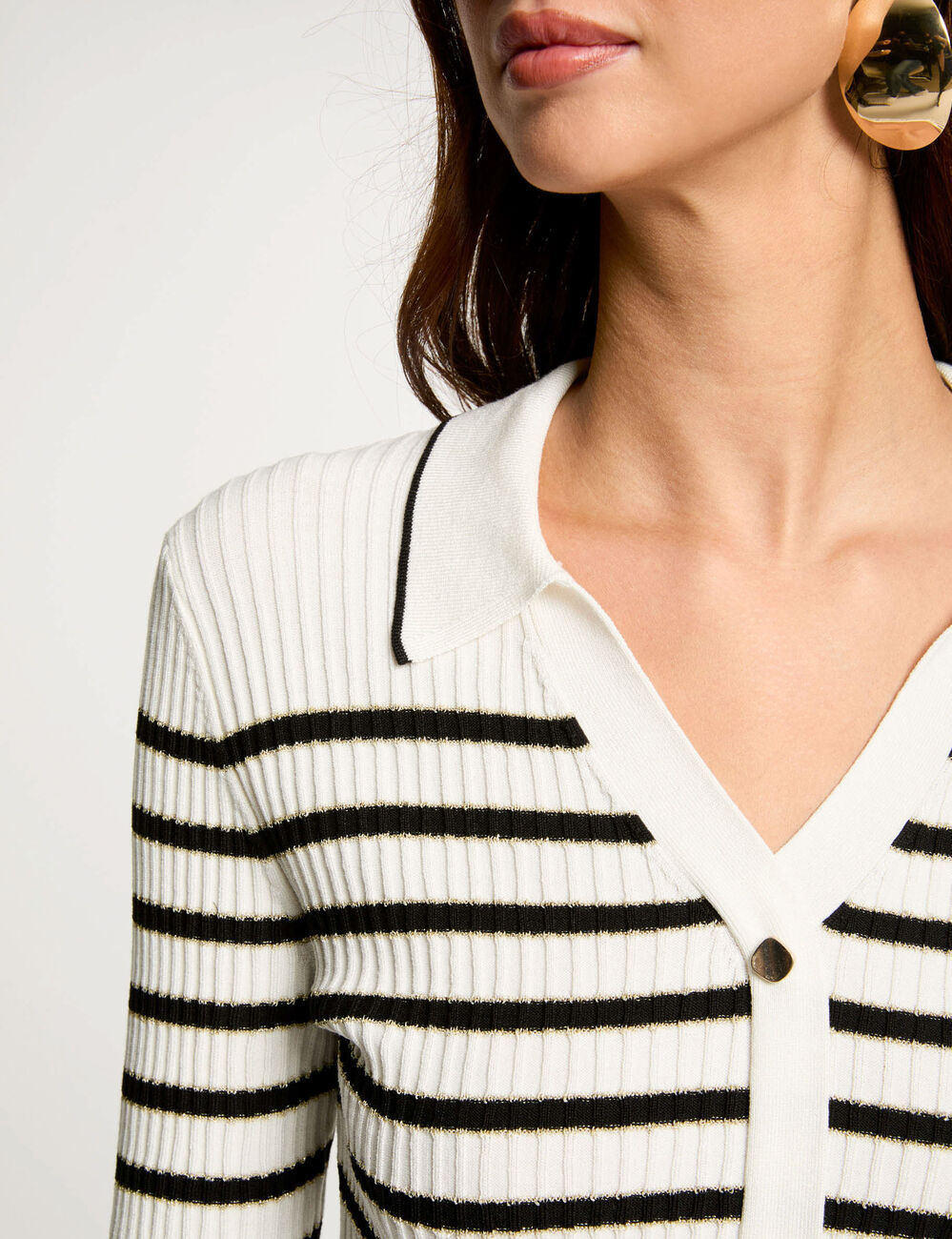 Pull manches 3/4 ray&eacute; blanc femme